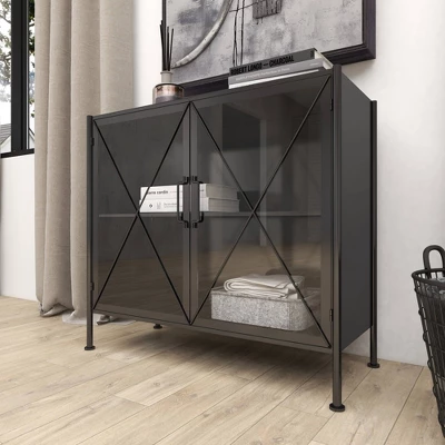 Industrial Metal Cabinet Black - Olivia & May 21 Industrial Metal Cabinet Black - Olivia & May - Image 19