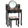 Tangkula Vanity Table Set W/Detachable Mirror & Stool Black/White 1 Tangkula Vanity Table Set W/Detachable Mirror & Stool Black/White -Furniture Shop GUEST 42c01766 4f71 465d 8351 e60697994e8c