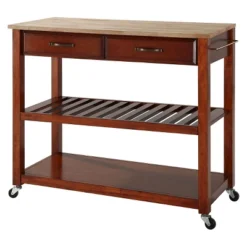 Natural Wood Top Kitchen Cart/Island With Optional Stool Storage - Crosley -Furniture Shop GUEST 4322b712 b5b8 4f06 80c4 189f4810be1d