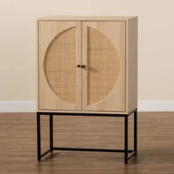 Ardon Bohemian Wood And Metal 2 Door Storage Cabinet With Rattan Light Brown/Black - Baxton Studio -Furniture Shop GUEST 4446a2d3 e2a0 484f bc51 6baac3c39be7
