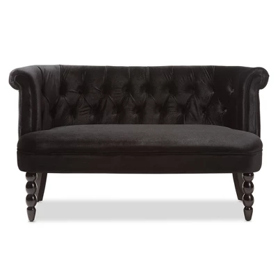 Flax Victorian Style Contemporary Velvet Fabric Upholstered 2 Seater Loveseat Black - Baxton Studio 4 Flax Victorian Style Contemporary Velvet Fabric Upholstered 2 Seater Loveseat Black - Baxton Studio - Image 2