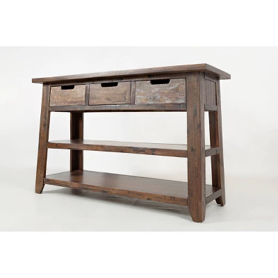 Wooden Sofa Table With 3 Drawers & 2 Shelves Brown - Benzara 4 Wooden Sofa Table With 3 Drawers & 2 Shelves Brown - Benzara - Image 2