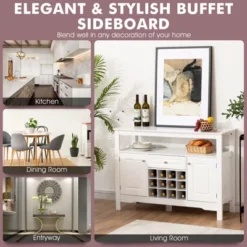 Costway Storage Buffet Sideboard Table Kitchen Sever Cabinet Wine Rack White 15 Costway Storage Buffet Sideboard Table Kitchen Sever Cabinet Wine Rack White -Furniture Shop GUEST 45c31a23 002e 4d91 a6c3 6c785acdeb66