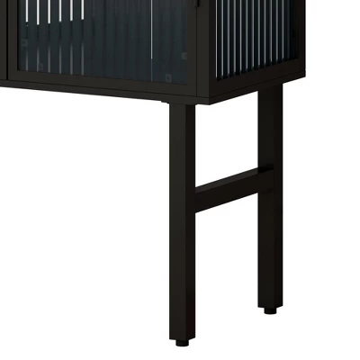 61.61" High Contemporary Glass Door Cabinet With Two Levels Of Storage, Black - ModernLuxe 9 61.61" High Contemporary Glass Door Cabinet With Two Levels Of Storage, Black - ModernLuxe - Image 7