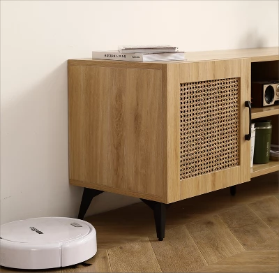 Freya 51.18" Rattan TV Stands With 2 Rattan Cabinet Doors And 2 Open Shelves For TVs Up To 60"-Maison Boucle 6 Freya 51.18" Rattan TV Stands With 2 Rattan Cabinet Doors And 2 Open Shelves For TVs Up To 60"-Maison Boucle - Image 4