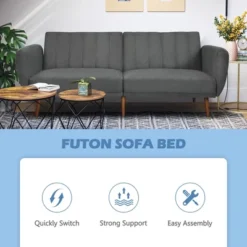 Costway Convertible Futon Sofa Bed Adjustable Couch Sleeper W/ Wood Legs NavyGreyYellow 19 Costway Convertible Futon Sofa Bed Adjustable Couch Sleeper W/ Wood Legs NavyGreyYellow -Furniture Shop GUEST 48088581 845c 4cd4 bb96 ff5e9dd30d2c