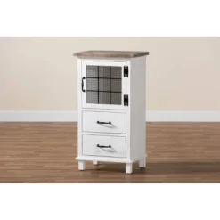 Faron Finished Wood 2 Drawer Storage Cabinet White/Oak Brown - Baxton Studio -Furniture Shop GUEST 486cf3bb bcef 4949 aefe a7c54973bff7
