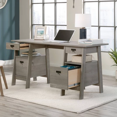 Trestle 4 Drawer Desk Mystic Oak - Sauder 4 Trestle 4 Drawer Desk Mystic Oak - Sauder - Image 2