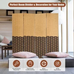 Costway 4 Panel Folding Room Divider Weave Fiber Privacy Partition Screen 6FT Tall 16 Costway 4 Panel Folding Room Divider Weave Fiber Privacy Partition Screen 6FT Tall -Furniture Shop GUEST 4a518ab9 a653 4253 8391 698c887eb9be