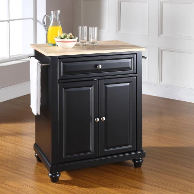 Cambridge Wood Top Portable Kitchen Island/Cart Black/Natural - Crosley 3 Cambridge Wood Top Portable Kitchen Island/Cart Black/Natural - Crosley