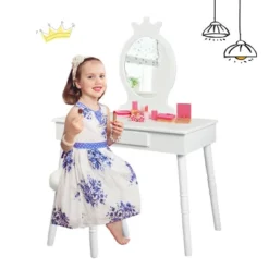 Costway Kids Vanity Makeup Table & Chair Set Make Up Stool Play Set For Children 16 Costway Kids Vanity Makeup Table & Chair Set Make Up Stool Play Set For Children -Furniture Shop GUEST 4ad2da39 f72b 4a88 b12c 0030da7e0fa8