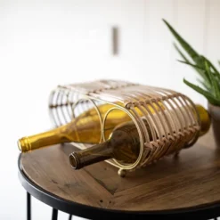 Wrapped Brass Metal & Rattan Wine Bottle Holder - Foreside Home & Garden -Furniture Shop GUEST 4b947676 9494 4b03 9768 b05e2fd6983f
