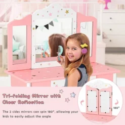 Costway Kids Vanity Princess Makeup Dressing Table Chair Set W/ Tri-folding Mirror -Furniture Shop GUEST 4c9b676a 678b 48c5 b3a5 b613a6fd9efd