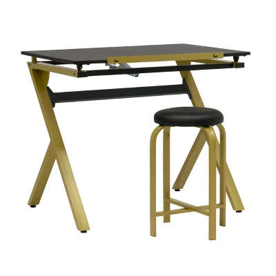2pc Stellar Drawing Table With 36" Adjustable Top With Stool Set Black/Gold - Studio Designs 7 2pc Stellar Drawing Table With 36" Adjustable Top With Stool Set Black/Gold - Studio Designs - Image 5