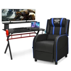 Costway Gaming Desk & Chair Set 48'' Computer Desk & Massage Recliner Chair Black + White/Blue/Pink/Red -Furniture Shop GUEST 4dfc89e8 2093 4a65 9a8f cdfe06b98f6b