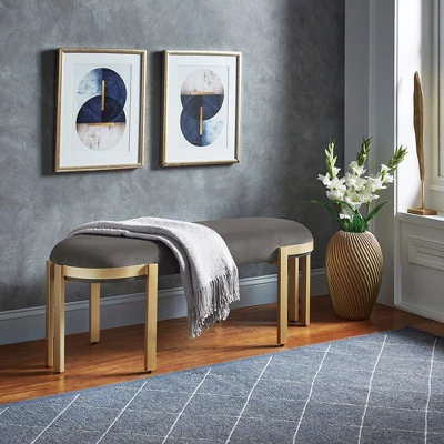 Lepape Upholstered Bench Gray Velvet - Inspire Q 4 Lepape Upholstered Bench Gray Velvet - Inspire Q - Image 2