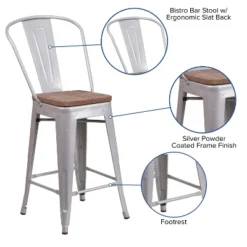 Flash Furniture 24" High Metal Counter Height Stool With Back And Wood Seat -Furniture Shop GUEST 4f3e3d5c 2495 4e59 956a fef4552cade4