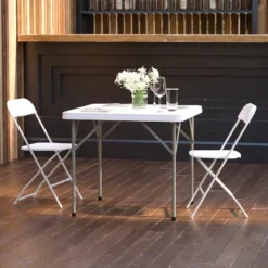 Flash Furniture Elon 2.85-Foot Square Granite White Plastic Folding Table - Set Of 5