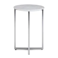 18" Farnell Contemporary Wide Metal Accent Side Table With Chrome Base White/Silver - WyndenHall -Furniture Shop GUEST 527b8a0b 379c 4b2d a5a9 0c30525a1b3b