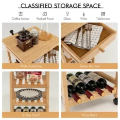 Costway Rolling Kitchen Island Utility Trolley Cart W/Drawer & Wine Rack -Furniture Shop GUEST 52856a2c fc40 4bb1 8314 ee2ea9f5ea24