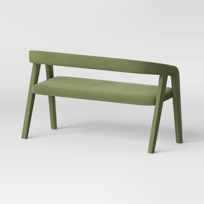 Lana Curved Back Upholstered Dining Bench Olive Green Velvet - Threshold™ 5 Lana Curved Back Upholstered Dining Bench Olive Green Velvet - Threshold™ - Image 3