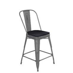 Emma And Oliver Clear Coated Metal Stool With Backrest And Polyresin Seat For Indoor Use Only -Furniture Shop GUEST 5535039c 9f28 450b b97c 4601464fe7d7