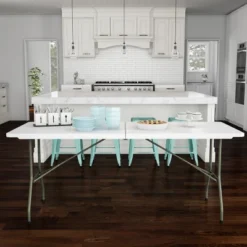 Hastings Home 6' Folding Utility Table With Carry Handle - White -Furniture Shop GUEST 553a8f53 857d 4d72 89bf 6748706dcb3c