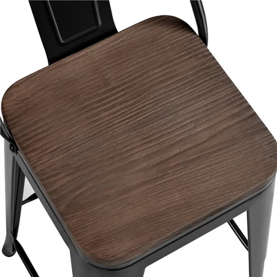 Yaheetech 26" Low Back Metal Counter Height Bar Stools With Wood Seat & Footrest, Set Of 4 6 Yaheetech 26" Low Back Metal Counter Height Bar Stools With Wood Seat & Footrest, Set Of 4 - Image 4