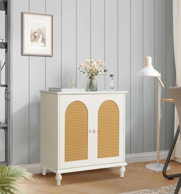 Jamie 31.5" W Rattan Doors Multi-functional Storage Antique Accent Cabinets With Adjustable Inner Shelf And Pine Legs-Maison Boucle 3 Jamie 31.5" W Rattan Doors Multi-functional Storage Antique Accent Cabinets With Adjustable Inner Shelf And Pine Legs-Maison Boucle