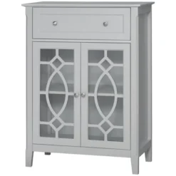 HOMCOM Kitchen Cabinet, Storage Cabinet, Sideboard Floor Accent Cabinet W/ 2 Glass Doors, Drawer, Adjustable Shelves For Living Room Entryway, Gray -Furniture Shop GUEST 56920fdb b598 4559 a43a 25b328667837