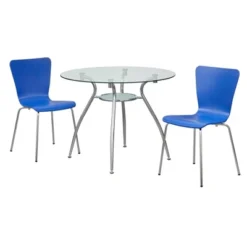 3pc Itza Round Glass Top And Chrome Base Dining Set - Buylateral -Furniture Shop GUEST 57372964 9b64 4c02 9c23 be406793a325