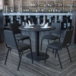 Flash Furniture 36'' Round Laminate Table Set With X-Base And 4 Trapezoidal Back Banquet Chairs