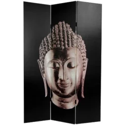6" Double Sided Buddha Canvas Room Divider Black - Oriental Furniture