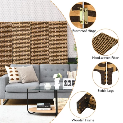 Costway 4 Panel Fiber Privacy Partition Screen Folding Room Divider Weave 6FT Tall 8 Costway 4 Panel Fiber Privacy Partition Screen Folding Room Divider Weave 6FT Tall - Image 6