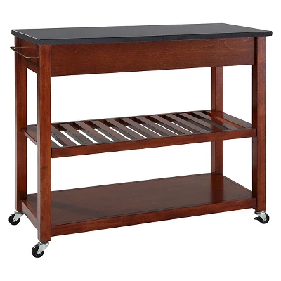 Solid Black Granite Top Kitchen Cart/Island With Optional Stool Storage - Classic Cherry - Crosley 3 Solid Black Granite Top Kitchen Cart/Island With Optional Stool Storage - Classic Cherry - Crosley