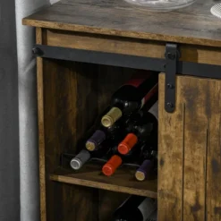 HOMCOM Industrial Sideboard Storage Cabinet, Serving Bar Buffet With Sliding Barn Door And 6-Bottle Wine Rack -Furniture Shop GUEST 58487213 6fe4 4110 83ed 836ce3117b3a