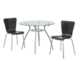 3pc Itza Round Glass Top And Chrome Base Dining Set - Buylateral -Furniture Shop GUEST 58c5995a 03c6 466d a83c c18c5f3d4499