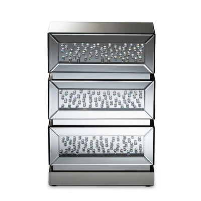 Sabrina Hollywood Regency Glamour Style Mirrored 3 - Drawer Nightstand - Baxton Studio 4 Sabrina Hollywood Regency Glamour Style Mirrored 3 - Drawer Nightstand - Baxton Studio - Image 2