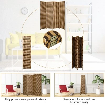Costway 4 Panel Fiber Privacy Partition Screen Folding Room Divider Weave 6FT Tall 9 Costway 4 Panel Fiber Privacy Partition Screen Folding Room Divider Weave 6FT Tall - Image 7