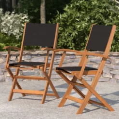 Merrick Lane Set Of 2 Indoor/Outdoor Acacia Wood Folding Patio Bistro Armchairs With Black Textilene Mesh Back And Seat, Natural -Furniture Shop GUEST 5b555bae 3e94 42e1 bcdd bf6db527c7e6