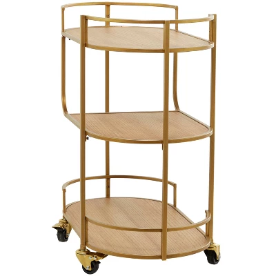 Contemporary Metal And Wood Bar Cart Gold - Olivia & May 6 Contemporary Metal And Wood Bar Cart Gold - Olivia & May - Image 4