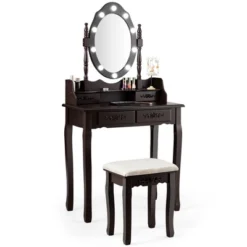 Costway Makeup Vanity Dressing Table Set W/10 Dimmable Bulbs Cushioned Stool 23 Costway Makeup Vanity Dressing Table Set W/10 Dimmable Bulbs Cushioned Stool -Furniture Shop GUEST 5c21d327 bacd 45ff b147 2985021d46df