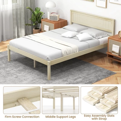Costway Full/Queen/Twin Size Wooden Platform Bed Frame With Headboard Mattress Foundation Natural 9 Costway Full/Queen/Twin Size Wooden Platform Bed Frame With Headboard Mattress Foundation Natural - Image 7