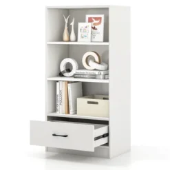 Costway 4-Tier Bookcase 48'' Display Bookshelf Storage Organizer With Shelves & Drawer Grey/White/Natural -Furniture Shop GUEST 5dd5dca3 f307 4a1a 80e1 c18e914adc39
