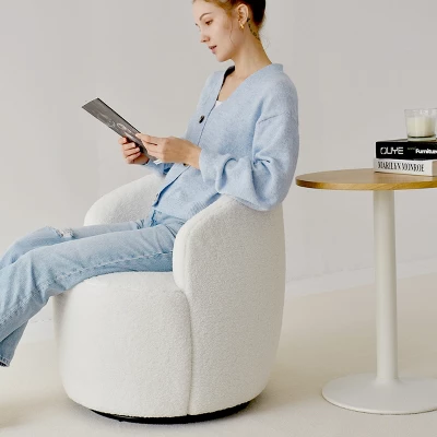 Bella Swivel Barrel Chair,2 Size Soft Touch Upholstered White Teddy Swivel Chair, Armrest 360° Swivel Nursery Chair-Maison Boucle 6 Bella Swivel Barrel Chair,2 Size Soft Touch Upholstered White Teddy Swivel Chair, Armrest 360° Swivel Nursery Chair-Maison Boucle - Image 4