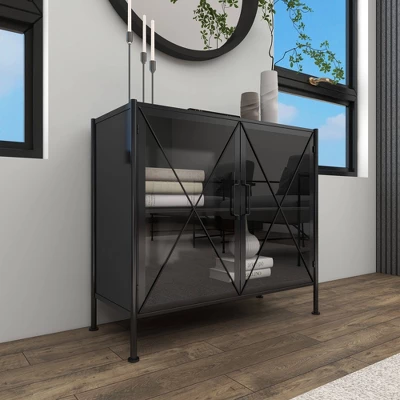 Industrial Metal Cabinet Black - Olivia & May 18 Industrial Metal Cabinet Black - Olivia & May - Image 16