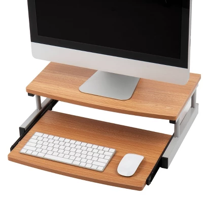 Mind Reader 2 Tier Monitor Stand/Riser With Sliding Drawer For Keyboard Brown 5 Mind Reader 2 Tier Monitor Stand/Riser With Sliding Drawer For Keyboard Brown - Image 3