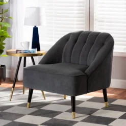 Ellard Velvet Fabric Upholstered Two-Tone Wood Accent Chair Gray/Dark Brown - Baxton Studio 21 Ellard Velvet Fabric Upholstered Two-Tone Wood Accent Chair Gray/Dark Brown - Baxton Studio -Furniture Shop GUEST 5f736771 1c56 4b73 98dd cbbf7cc7037a