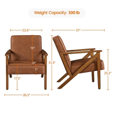 Yaheetech Faux Leather Armchair Accent Chair With Wood Legs For Living Room 4 Yaheetech Faux Leather Armchair Accent Chair With Wood Legs For Living Room - Image 2
