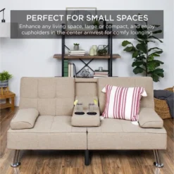 Best Choice Products Modern Linen Convertible Futon Sofa Bed W/ Removable Armrests, Metal Legs, Cupholders -Furniture Shop GUEST 6094b633 615f 4529 a081 903873cae17d